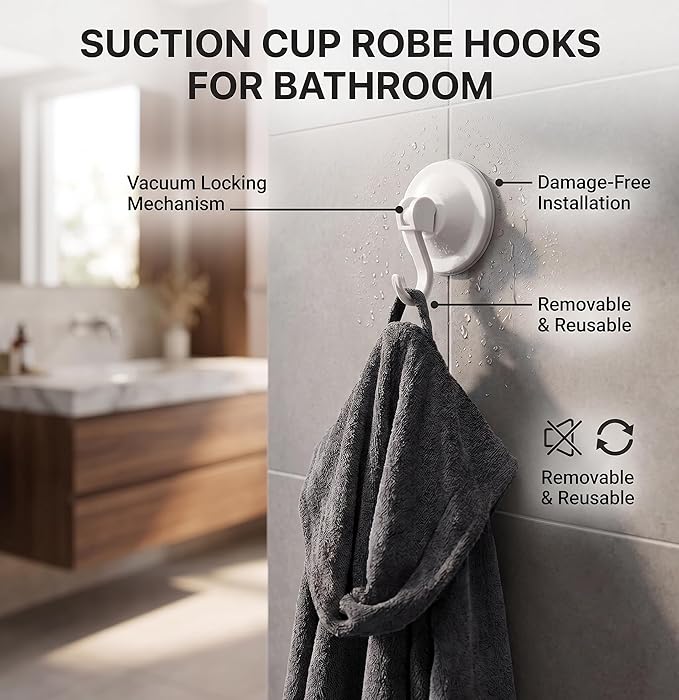 Strong Suction Cup Wreath Hanger for Front Glass Door - 20lb Duty Vacuum Hooks for Window & Bathroom - Damage-Free, Reusable Outdoor Christmas Wreath Holder for Holiday Decor, 2-Pack (White)
