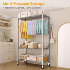 Heavy Duty Rolling Clothes Rack,Load 693LBS Clothing Racks for Hanging Clothes,Free Standing Closet Organizers and Storage Garment Racks with Wheels,Rods,Side Hooks,76"h x 45"w x 16"d