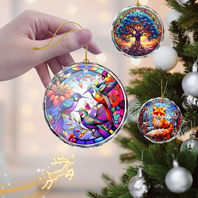 Hummingbird Stained Glass Ornament - Christmas Tree Decoration, Gift Exchange Present Idea