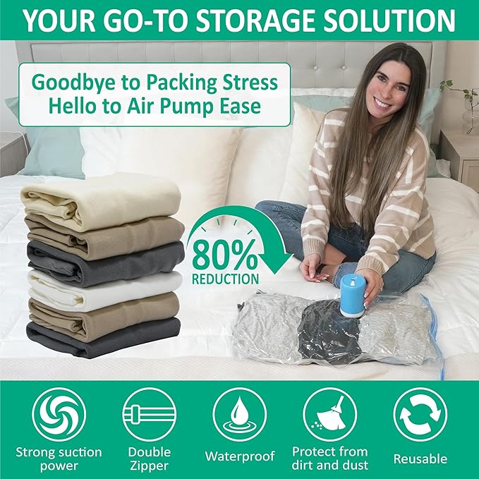 Cozy Essential Travel Vacuum Storage Bags with Rechargeable Cordless Electric Pump, Space Saver Bags for Luggage, Suitcase, Carry-On, for Clothes, Blankets, Comforters, Pillows, 6 Combo