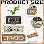 Moucuny 4 Pcs Bathroom Shelf Decor Sign Farmhouse Bathroom Decor and Accessories Rustic Eucalyptus Leaves Wood Block Sign Gift Relax Soak Unwind Farmhouse Table Centerpiece for Home Toilet
