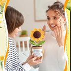 Wavwavw 1 Pcs Friends Gifts for Women, Galentines Graduation Handmade Sunflower Crochet Doll with Positive Card for Female Birthday BFF Bestie Gifts (Good Friends)