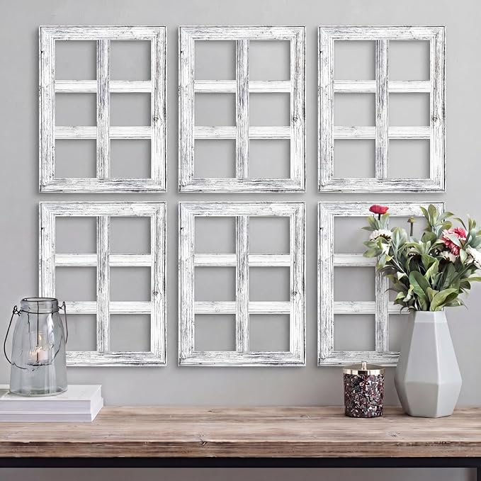 Thyle 6 Pcs Wooden Window Frame Wall Decor Rustic Wall Decor 15.75" x 11.81" White Wooden Decorations for Vintage Home Living Room Bedroom Bathroom Country Farmhouse