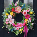 24 Inch Summer Wreaths for Front Door, Handcrafted Summer Wreath with Luxury Dahlias, Peony, Tulips & Roses, Summer Door Wreath for Holiday Farmhouse Indoor Outdoor Wall Home Decor