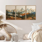 SIGNINART Vintage Mountains Framed Canvas Wall Art, Wooden Forest Wall Decor, Green Wood Pine Trees Wilderness Artwork, Natural Ridge Landscape Art Paintings for Living Room Bedroom Office 24"x36"x3