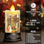 Christmas Snow Globe Candle Christmas Decorations Indoor Auto Snowfall Glitter Music Collection Snowman Child Tree with 6H Timer USB/Battery Powered 9.7 inch