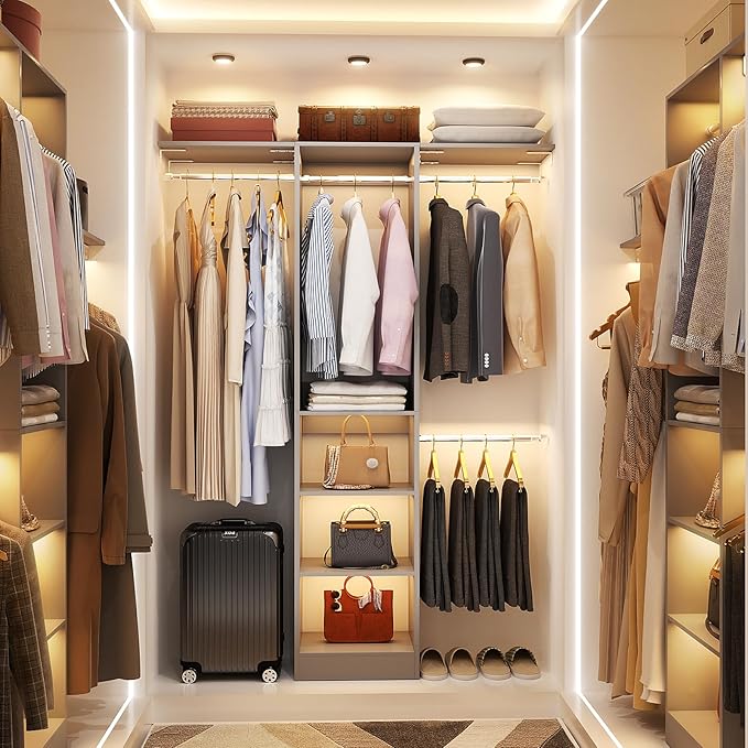 48" Closet Organizer System, 4FT Closet System for Small Closets with 4 Hanging Rods & 3 Shelves, 80"H Small Closet Organizers and Storage for Bedrooms, Cloakrooms, Gray