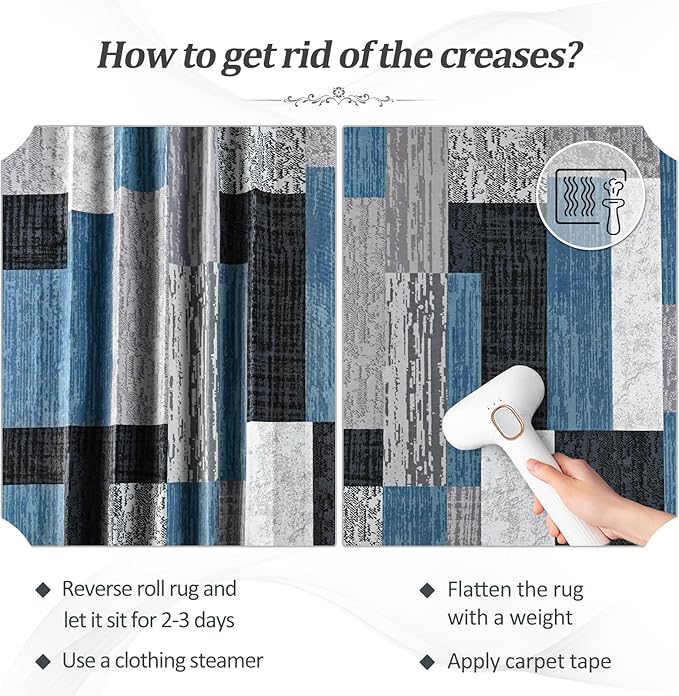 FlyDOIT Modern Geometric Patchwork Area Rug, 4x6 Blue Large Rugs for Living Room, Rockwood Collection Indoor Rugs for Bedroom, Throw Carpet Floor Decor for Entryway Dining Room Office Nursery