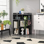 VECELO Corner Cube Shelf with USB Ports & Outlets, Modern Corner Toy Storage Rack with Adjustable Shlef, Wooden Display Bookshelf Bookcase for Living Room, Bedroom, Dining Room, Kitchen, Black