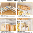 E15 Garment Rack L Shaped Clothes Rack for Corner，Freestanding Clothing Racks for Hanging Clothes，Heavy Duty Closet Organizer with 4 Hanging Rods & 8 S Hooks，43.4" W x 15.8" D x 78.4" H，White