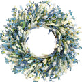 26 Inch Summer Spring Blue Ivory Lavender Flower Wreath for Front Door, Rustic and Farmhouse Wild Flowers Wreath for Inside and Outside, Coastal Blue Home Decorating