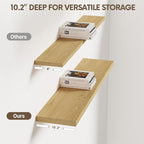 Vivelove 10" Deep Floating Shelves with Invisible Brackets, 36" Wall Shelves for Bathroom Bedroom Kitchen Living Room Laundry Room, Modern Rustic Shelves for Home Decor, 36"x10.2"x1.5", Set of 2, Oak