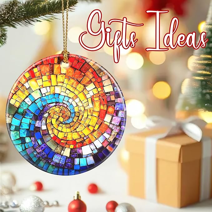 Christmas Ornaments, 2.8 Inch Ceramic Hanging Ornament, Christmas Tree Decorations, Holiday Decorations, Holiday Ornaments, Holiday Party Gifts, and Xmas Gift Ideas - Rainbow Spiral