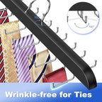 Upgraded Tie Rack Hanger with 20 Foldable Metal Hooks, Space Saving Necktie Organizer for Men – Large Capacity Tie and Belt Wooden Hanger for Closet - Black