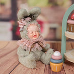 8 Inch Rabbit Hand-Painted Porcelain Face Doll with Plush ＆ Acrylic Cotton Body, Mini Kawaii High-Color Makeup Ceramic Doll for Room Decor, Birthday Gifts, Collectible，Name Jade