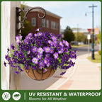 INQCMY Artificial Flowers for Outdoors Fake Plants Spring Decoration, 12 Bundles Faux Petunias UV Resistant Realistic Silk Flower for Outside Planters Patio Porch Yard Window Box (Double Purple)