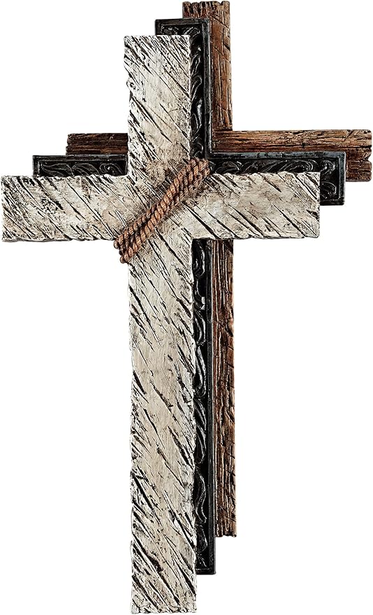Eagrafts Rustic Decorative Layered Wood Texture Resin Wall Cross, Home Wall Decor