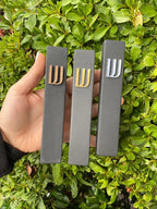 A&S Mezuzot Modern Concrete Mezuzah Case with Scroll, Easy Peel and Stick Mezuza (Black+ Silver Shin, 7 Inches)