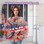 Patriotic Wreath for Front Door, 24 inch 4th of July Decorations with Red White Blue USA Tags for 250th Anniversary American Independence Day Memorial Day Decor