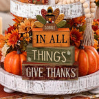 Moucuny 4 Pcs Fall Decorations for Home Wooden Turkey Decor Thanksgiving Tiered Tray Decor Thanksgiving Table Centerpiece Rustic Wooden Gobble Turkey Block Sign for Autumn Harvest Party Kitchen Shelf