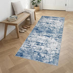Washable Area Rug 3x8 Entryway Rug: Washable Modern Abstract Soft Thin Rug Indoor Floor No Slip Stain Resistant Carpet for Bedroom Dining Room Farmhouse Nursery Home Office - Blue