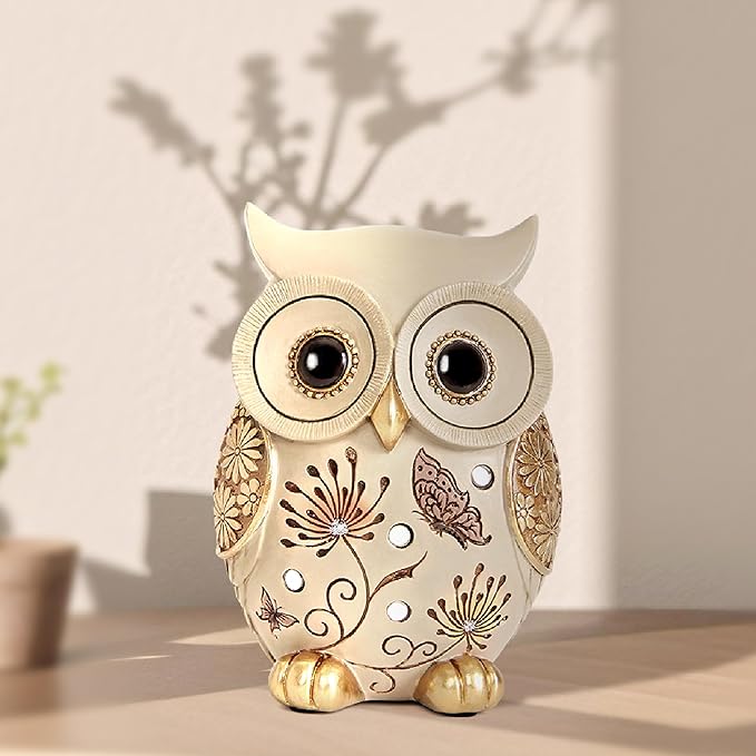 Owl Statue for Home Decor Accents - Boho Decor for Rooms, Bookshelf, Office Table and Living Rooms, Vintage Cute Figurines for Bird Lovers Owl Gifts