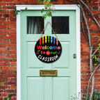 Welcome Sign for Classroom Door Decorations 12x12in Welcome to Our Classroom Sign Welcome Back to School Door Hanger Teacher Welcom Round Wood Hanging Signs for School Classroom Wall Board Supplies