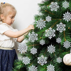 36pcs Christmas Silver Snowflake Ornaments Plastic Glitter Snow Flakes Ornaments for Winter Christmas Tree Decorations Size Varies Craft Snowflakes