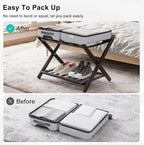 Smuxee Fully Assembled Black Luggage Racks Pack of 2, Upgraded Bamboo Foldable Suitcase Stand with 5 Nylon Straps, Luggage Holder with Shelf for Guest Room Bedroom Hotel