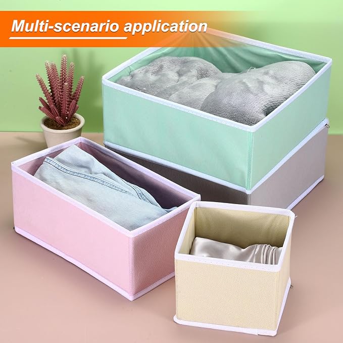 uxcell 1 Set Foldable Cloth Storage Box, 12 Slots Fabric Socks Underwear Drawer Dividers Organizers Baskets Bins for Clothes Socks Scarves Ties, Beige