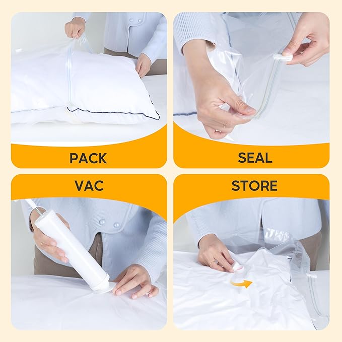 10 Jumbo Vacuum Seal Bags with Hand Pump, Vacuum Storage Bags, Space Saver Bags for Clothing, Comforters, Blankets, Bedding, Pillows