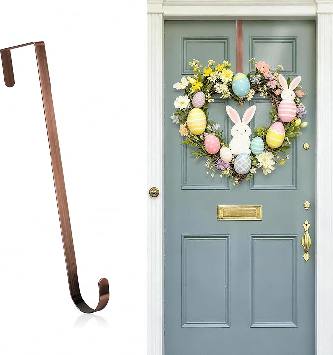 Wreath Hangers for Front Door,12 Inches Wreath Hanger Hook for Front Porch Decor,Metal Over The Door Hooks Hanger for Halloween Fall Christmas Decorations Outdoor Indoor Home Decor,Bronze