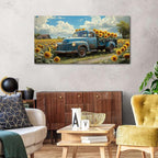 AIYISU Sunflower Wall Art Farmhouse Pictures Wall Decor Vintage Floral Prints Rustic Barn Truck Pictures Country Wildflower Canvas Painting Artwork for Bedroom Living Room Home Decoration 24x48