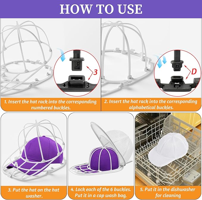 2 Pack Hat Washer for Washing Machine, Cap Washing Protector Holder Fit for Adult and Kid's Ball Caps