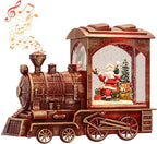 Musical Christmas Snow Globe Lantern Battery Operated with 6 Hour Timer Spinning Water Red Train Singing Lighted Snow Globe Lamp Holiday Decoration Gift(Santa, 10.6 x 4.3 x 8.3 Inches)