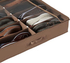 Under Bed Storage Shoe Organizer Bag with Clear Plastic Zippered Cover, Stores 12 Pairs of Shoes by Everyday Home (Brown)