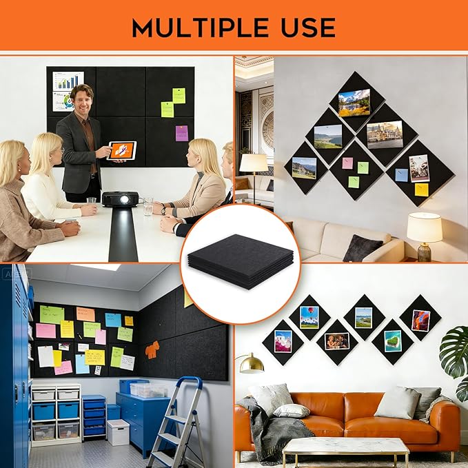 xydstay Felt Bulletin Board, Large Cork Board 36"x 24", 6 Pack Felt Wall Tiles with 35 Pcs Pushpins, Pin Boards for Office, Home & Classroom