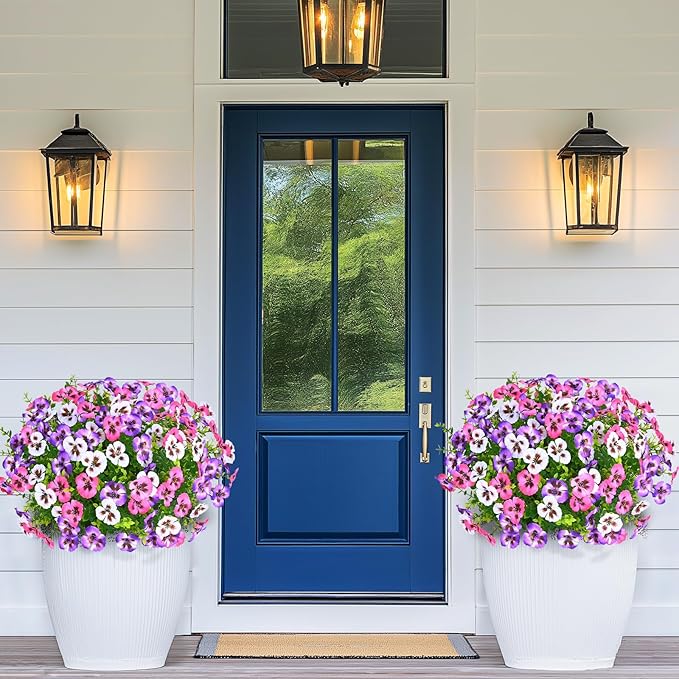 MARTINE MALL 12 Bundles Look Real Artificial Flowers for Outdoors, Realistic Fake Outdoor Flowers, UV Resistant Silk Pansy Flower for Outside Faux Flower Plant for Outdoor Porch Yard, Three Mix Colors