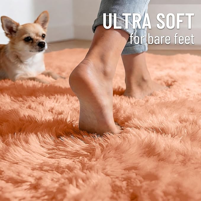 OLANLY 2x4 Machine Washable Runner Rugs for Hallway, Soft Fluffy Shaggy Bedside Rugs for Bedroom, Living Room, Indoor Floor Carpet for Kids Girls and Boys, Home Decor Aesthetic, Muted Orange