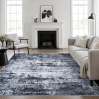 4x4 Area Rug Living Room Rug: Washable Modern Abstract Soft Thin Rug Indoor Floor No Slip Stain Resistant Carpet for Bedroom Dining Room Farmhouse Nursery Home Office - Black