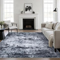 5x5 Area Rug Living Room Rug: Washable Modern Abstract Soft Thin Rug Indoor Floor No Slip Stain Resistant Carpet for Bedroom Dining Room Farmhouse Nursery Home Office - Black