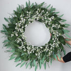 32'' Eucalyptus and Babys Breath Flowers Wreath for Front Door - Large Artificial Greenery Outdoor Wreath for Porch,Window,Farmhouse,Home,Hanging Decor- Spring, Summer, All Seasons (Green-White)