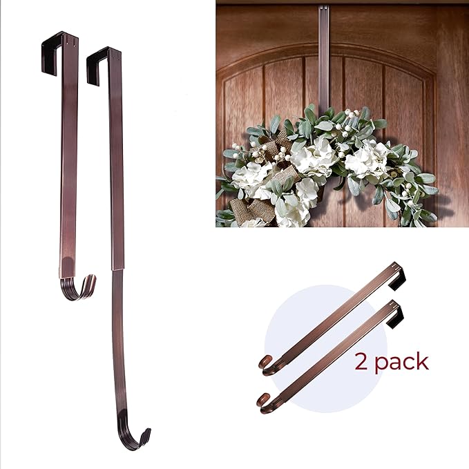 Haute Decor Adapt Adjustable Length Wreath Hanger 2 Pack (Bronze) Front or Back Door Decor Holders with Pads on The Back, Holds up to 10 lbs. Oil-Rubbed Bronze 2 Pack