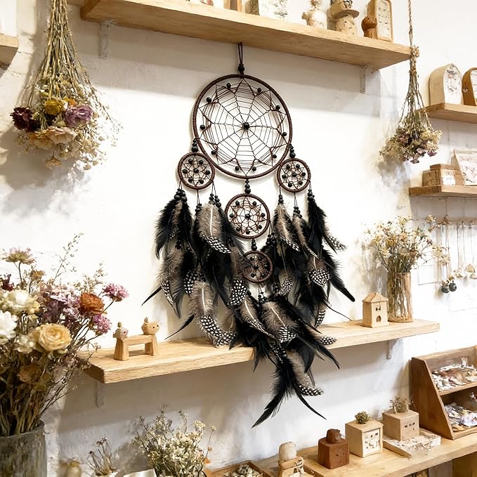 Black Dream Catchers wall hangings Room Decor,Large Dream Catcher for Adults,Handmade Boho Dreamcatcher for Home Decor Turquoise Hanging Ornament for Living Room Dorm Decor Hippie Gifts