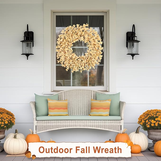 26 Inch Fall Wreaths for Front Door Outside，Realistic Autumn Wreath Outdoor，Large Halloween Thanksgiving Artificial Flowers Wreath，Fall Decorations for Home Front Porch Yard Window Farmhouse Decor