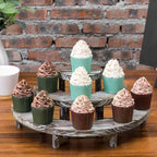 MyGift 3 Tier Rustic Dessert Stand, Torched Wood Semicircle Cupcake Display Risers