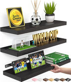 BAYKA Floating Shelves for Wall, Wall Mounted Rustic Wood Shelves for Bathroom, Bedroom, Living Room, Kitchen, Hanging Shelf for Books/Storage/Room Decor with 22lbs Capacity (Black, Set of 3, 15.7in)