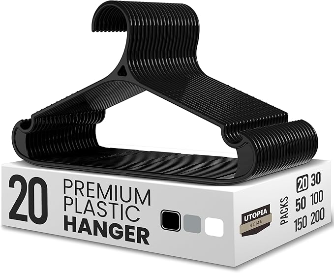 Utopia Home Clothes Hangers - Standard Plastic Hangers Space Saving - Durable Coat Hangers 20 Pack (Black)