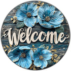 Flower Welcome Metal Sign Vintage Tin Sign Round Sign Aluminum Sign for Farmhouse Kitchen Outdoor Outside Home Backyard Wall Decor 8 Inch