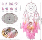 Large Dream Catchers, Boho Handmade Native Macrame Dream Catchers Wall Hanging for Bedroom Living Room Wedding Party Decor, Festival Blessing Craft Gift for Kids Boys Girls (Pink & White)